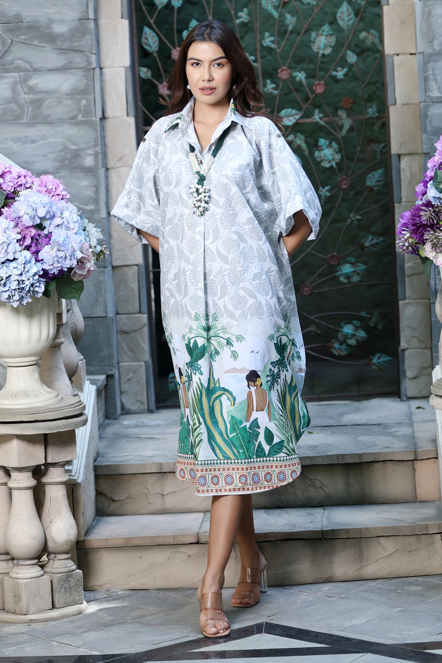 Boho Dress Tropical Hawain Print