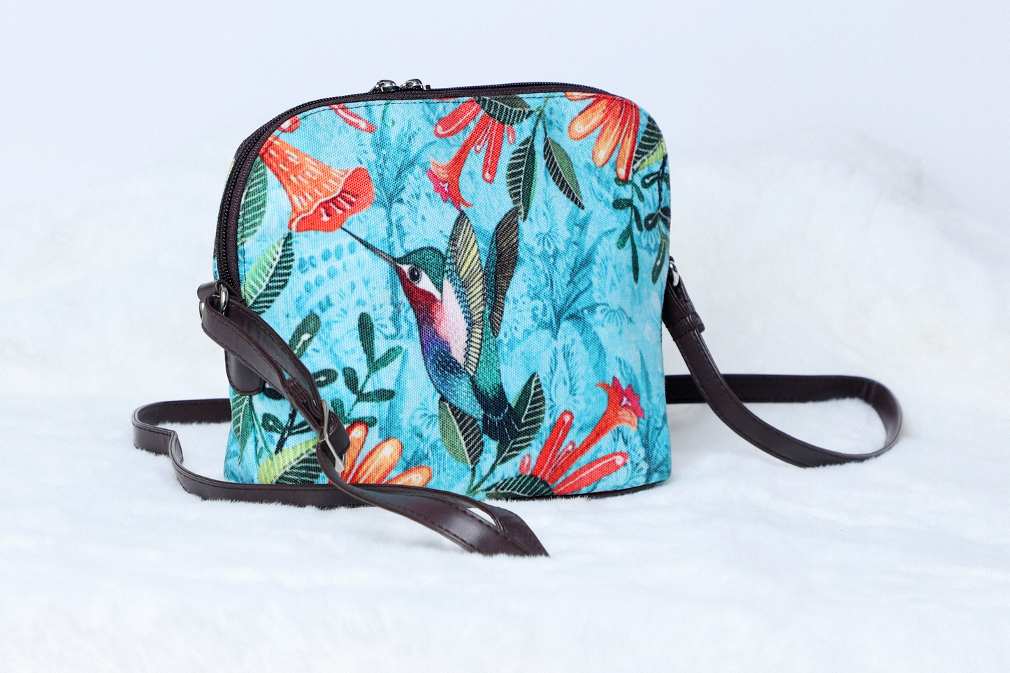 Canvas Sling Palm Bird Light Aqua