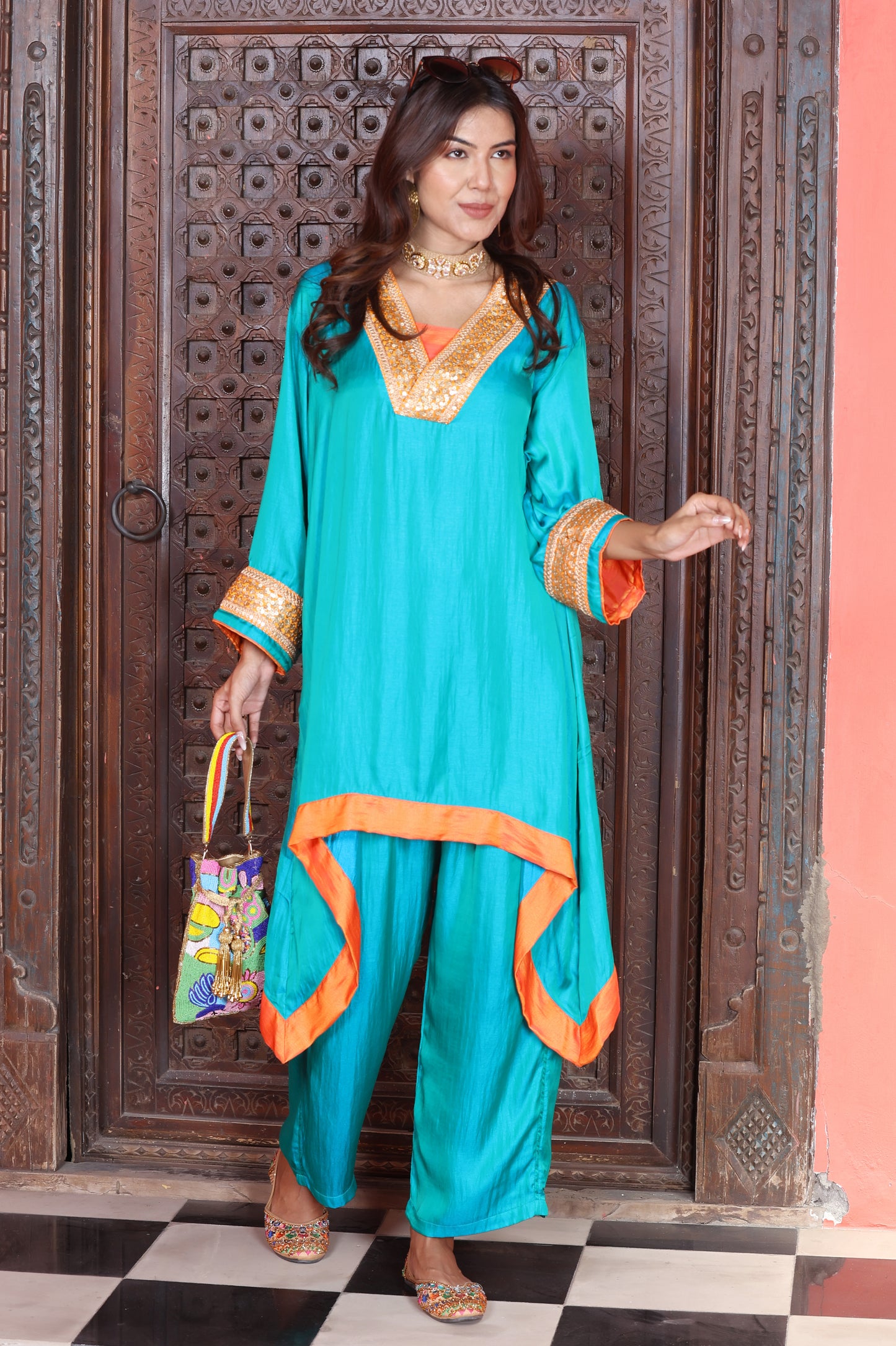 Emb Summer Cool Set Aqua With Orange Border