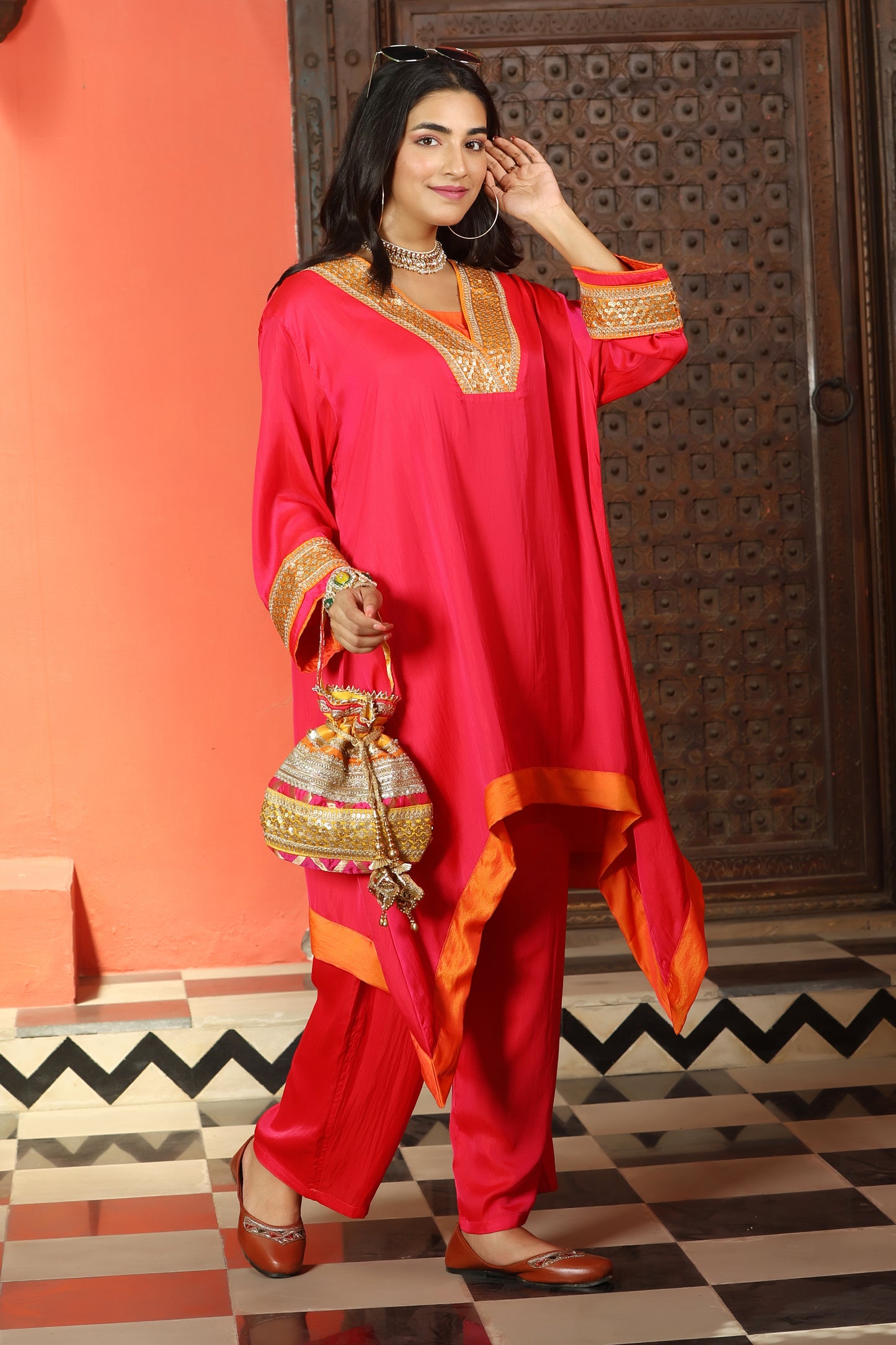 Emb Summer Cool Set Hot Pink with Orange Border