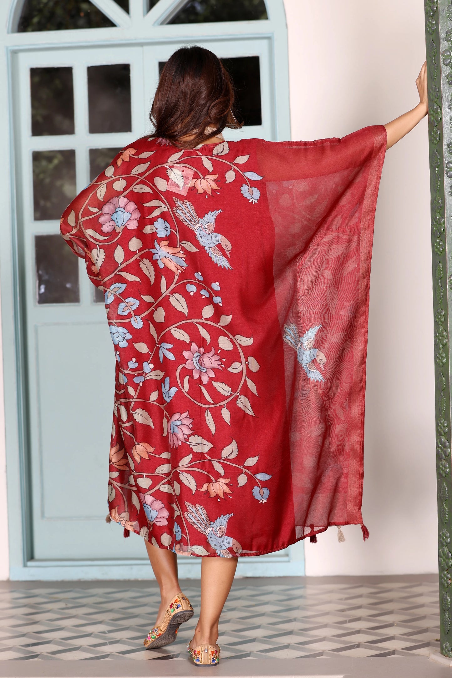 Maheshwari Kaftan Floral Maroon
