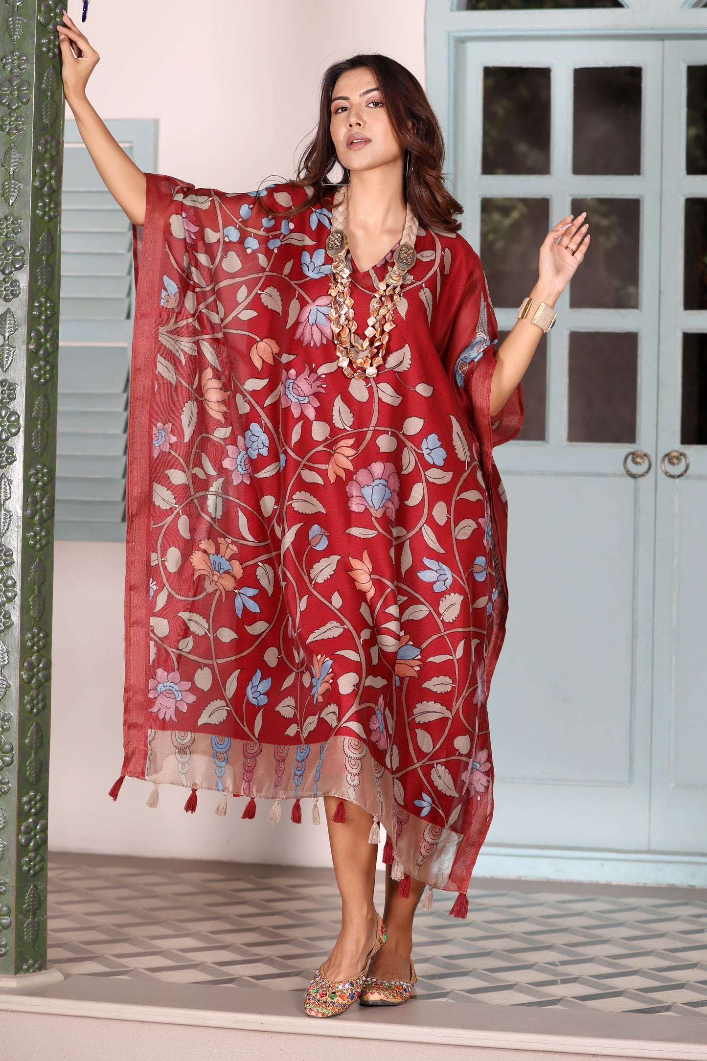 MaheshwariKaftan-Floral-Maroon