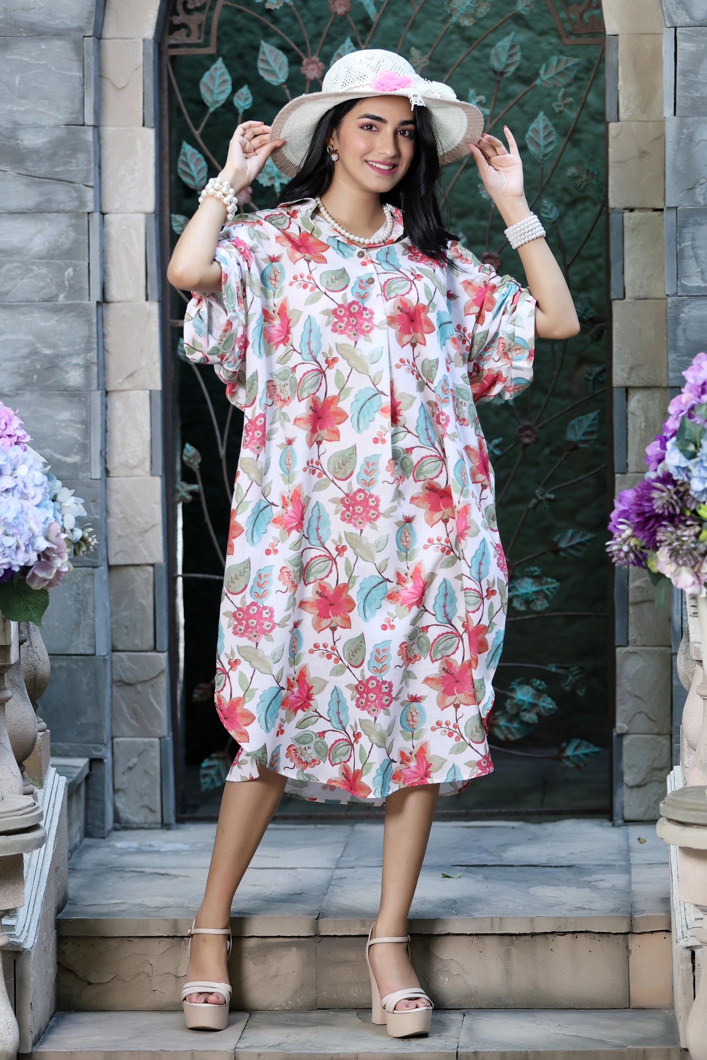 Boho Dress Cream Floral Print