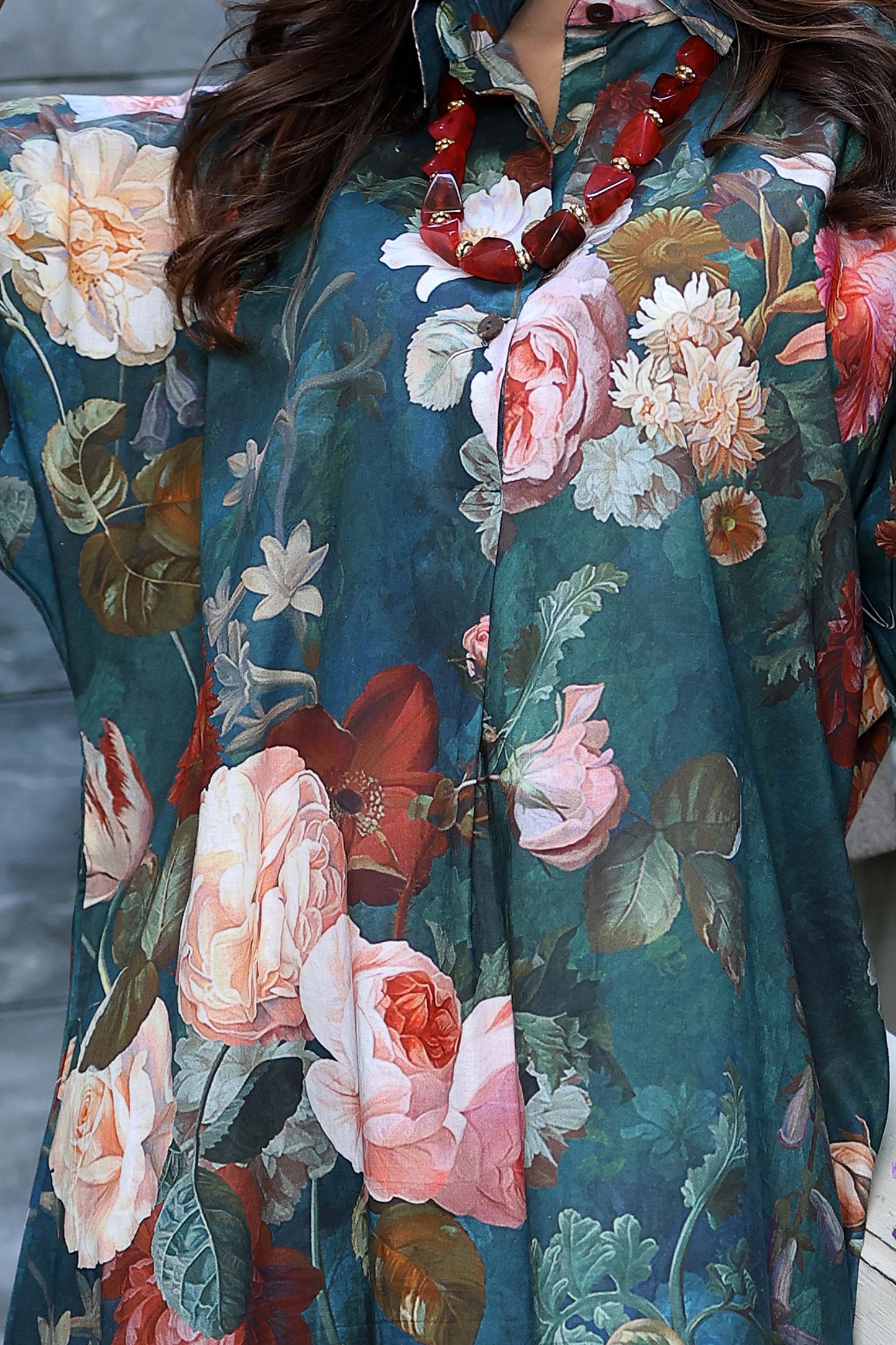 Boho Dress Dark Green Floral