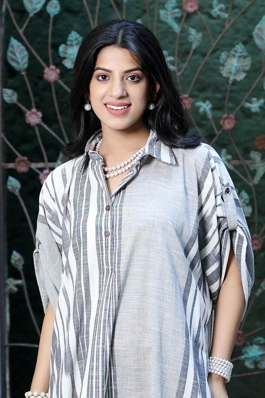 Boho Dress Grey Ikkat