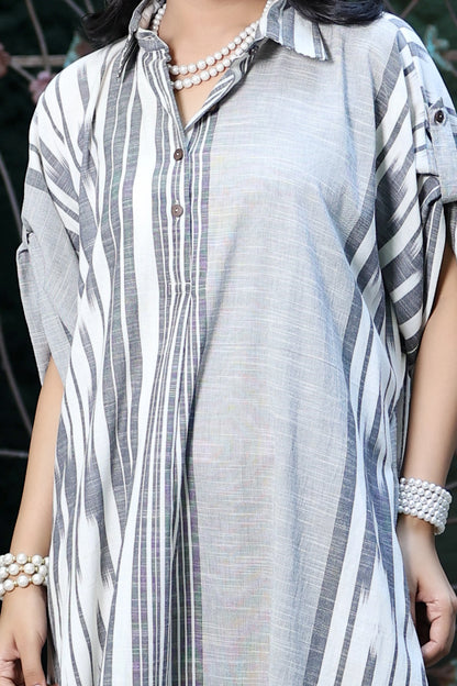 Boho Dress Grey Ikkat