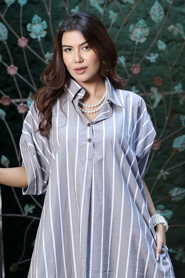 Boho Dress Grey Stripe