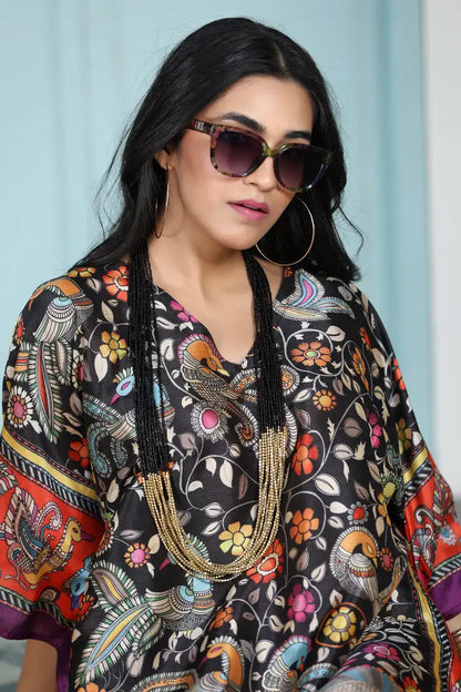 Boho Kaftan Black Madhubani