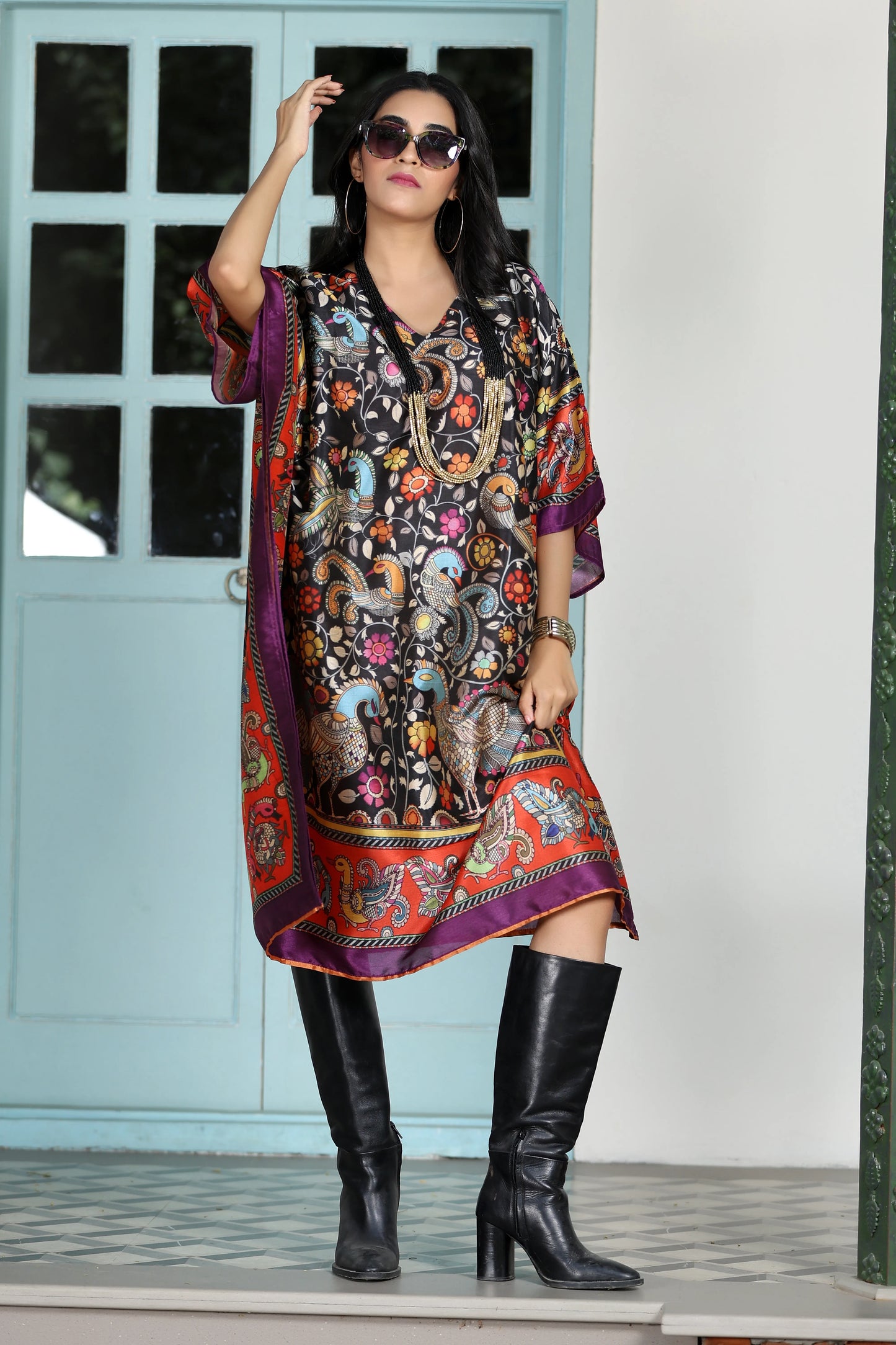 Boho Kaftan Black Madhubani