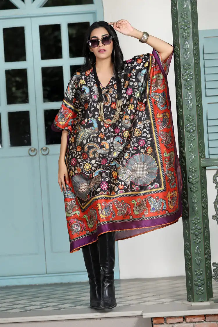 Boho Kaftan Black Madhubani