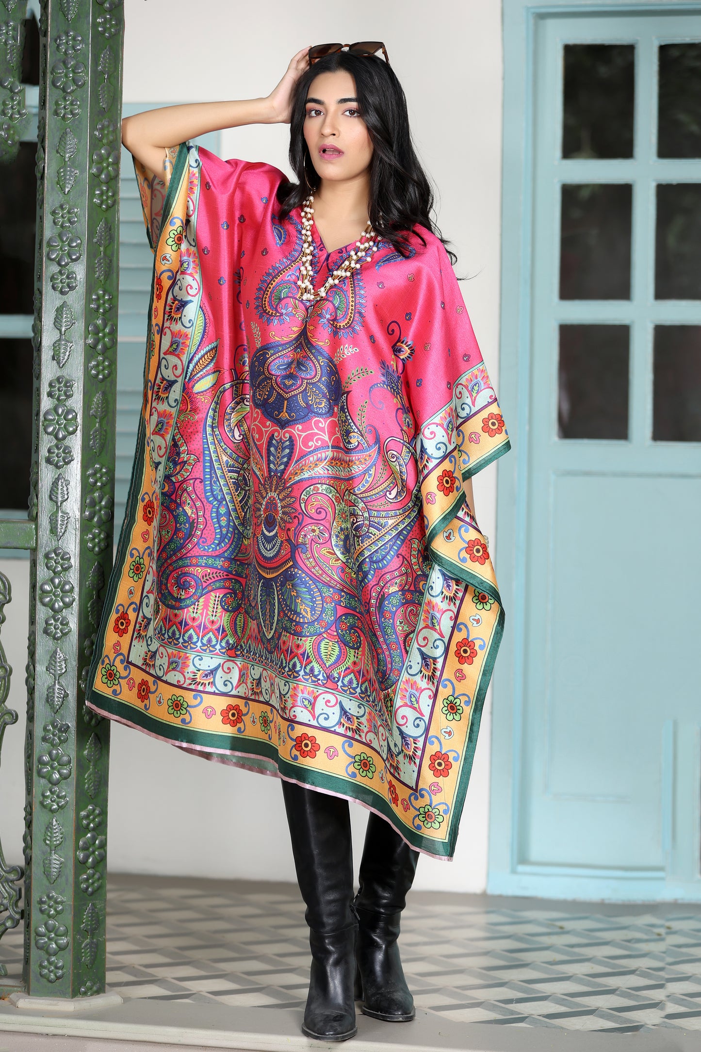 Boho Kaftan Fuscia Paisley