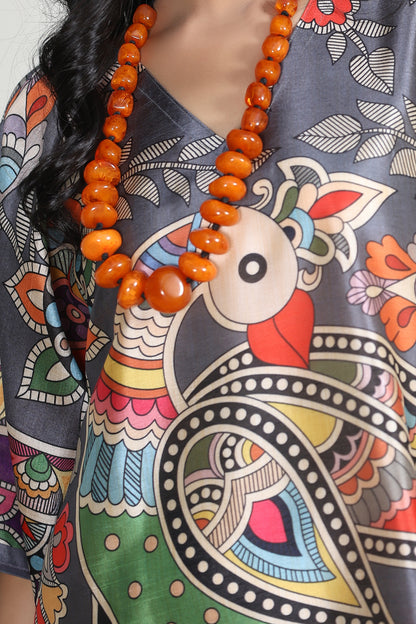 Boho Kaftan Grey Madhubani