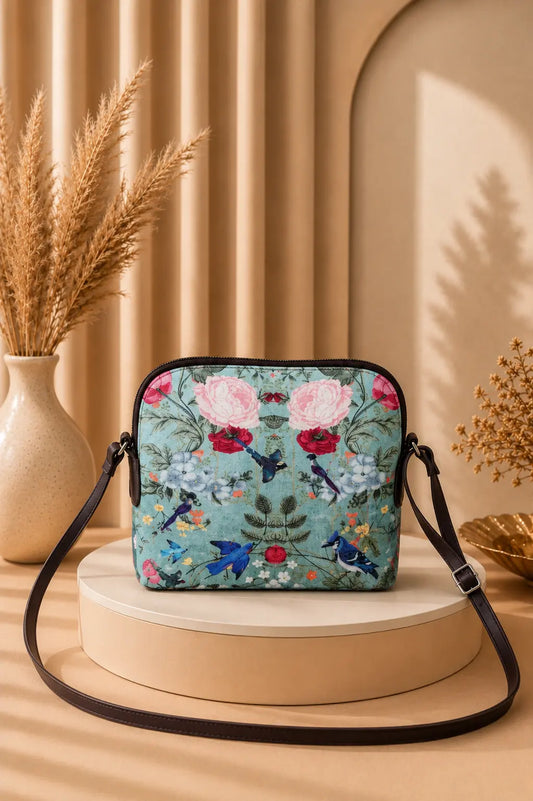 Canvas Sling Garden Print Aqua