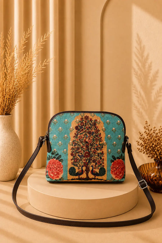Canvas Sling Tree of Life Light Aqua