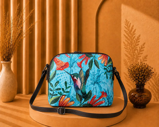 Canvas Sling Palm Bird Light Aqua