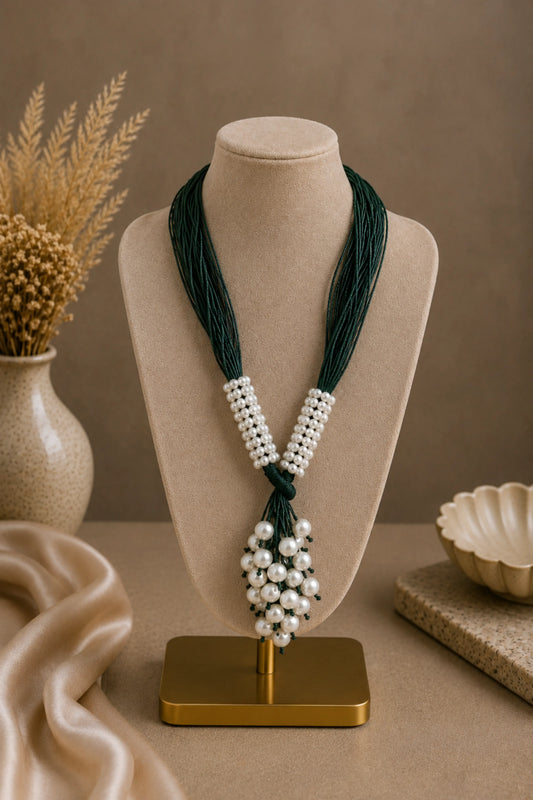 Necklace Pearl Angoori Dark Green