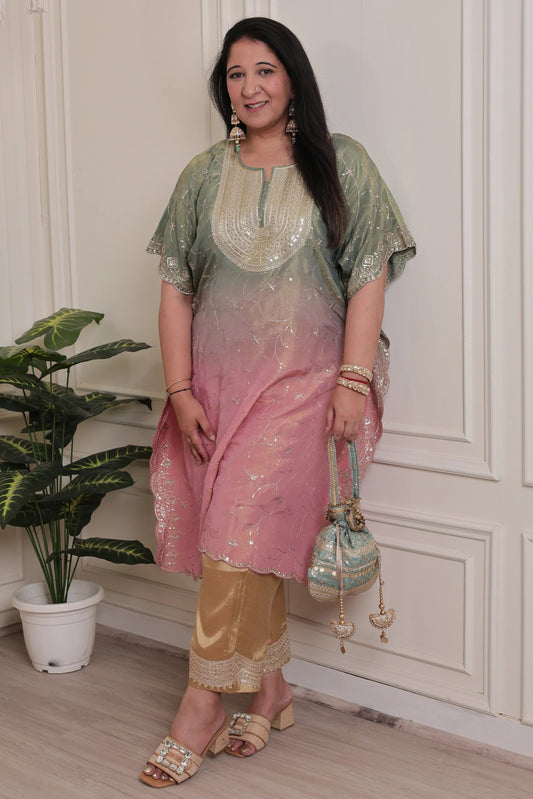 Emb Shaded Tissue Kaftan Pink