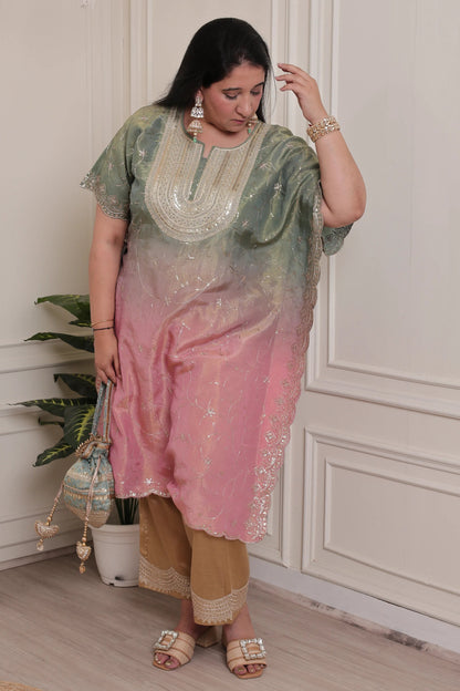 Emb Shaded Tissue Kaftan Pink