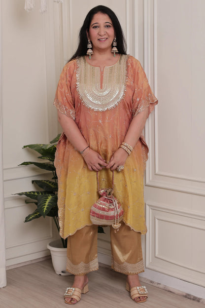Emb Shaded Tissue Kaftan Yellow