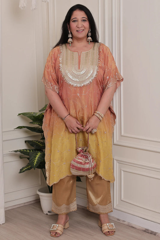 Emb Shaded Tissue Kaftan Yellow