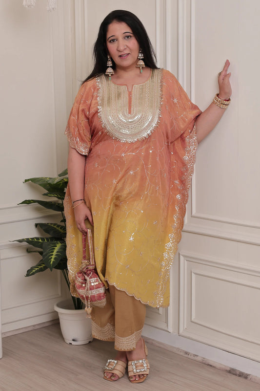 Emb Shaded Tissue Kaftan Yellow