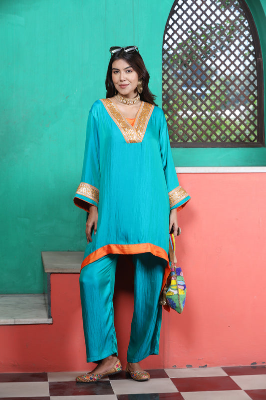 Emb Summer Cool Set Aqua With Orange Border