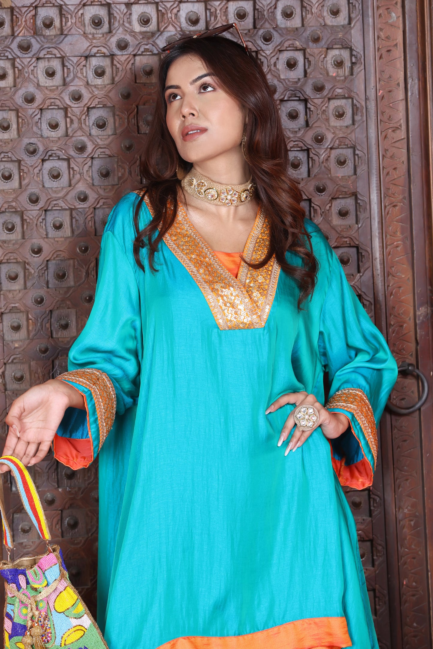 Emb Summer Cool Set Aqua With Orange Border