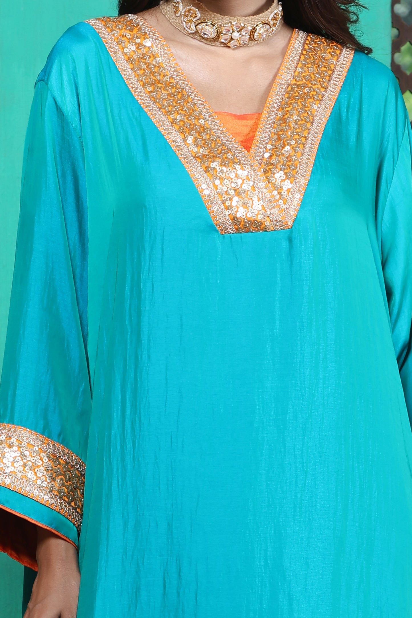 Emb Summer Cool Set Aqua With Orange Border