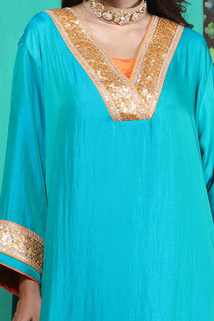 Emb Summer Cool Set Aqua With Orange Border