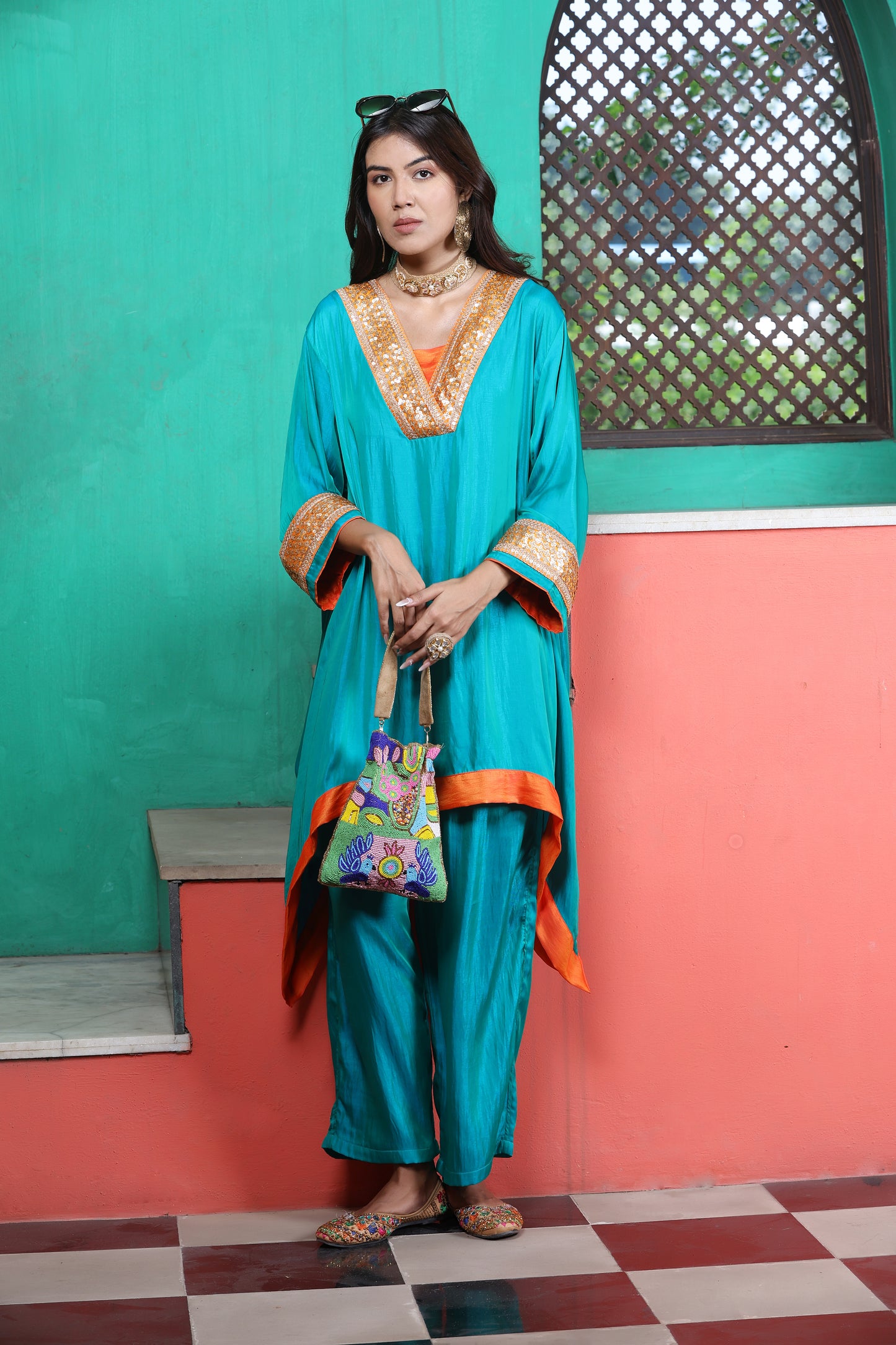 Emb Summer Cool Set Aqua With Orange Border