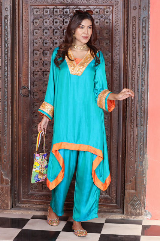 Emb Summer Cool Set Aqua With Orange Border
