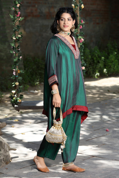 Emb Summer Cool Set Green with Maroon Border