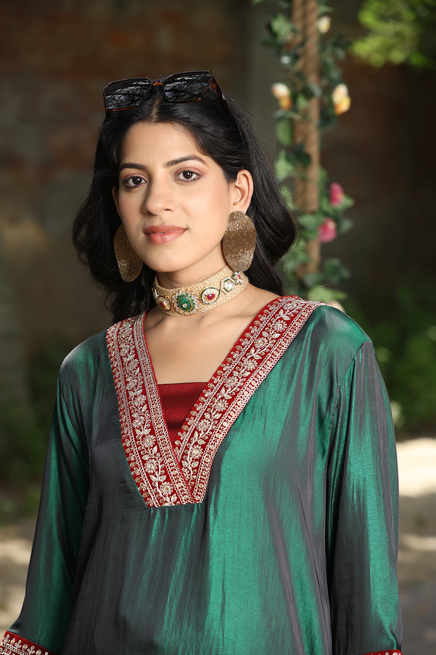 Emb Summer Cool Set Green with Maroon Border