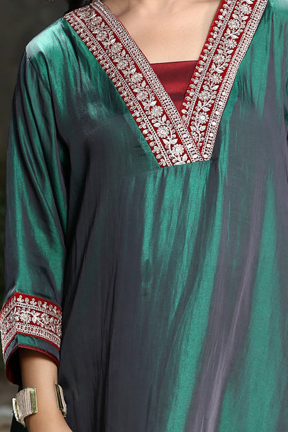 Emb Summer Cool Set Green with Maroon Border