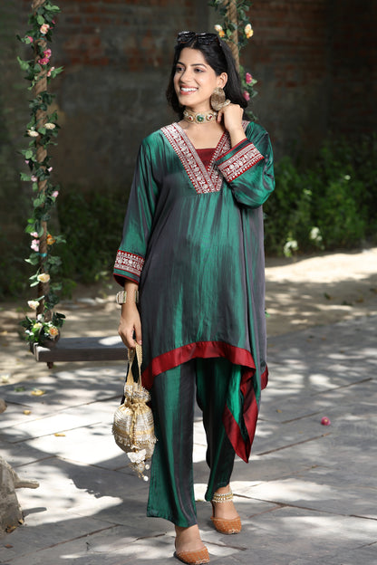 Emb Summer Cool Set Green with Maroon Border