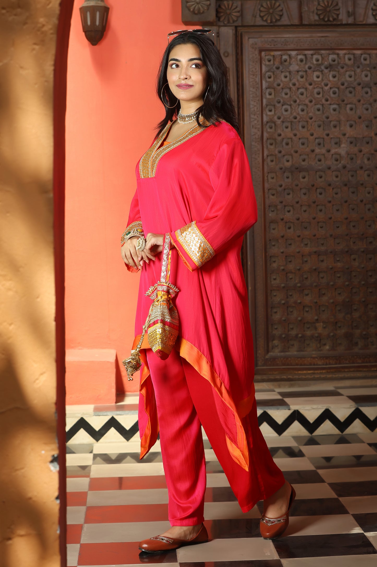 Emb Summer Cool Set Hot Pink with Orange Border