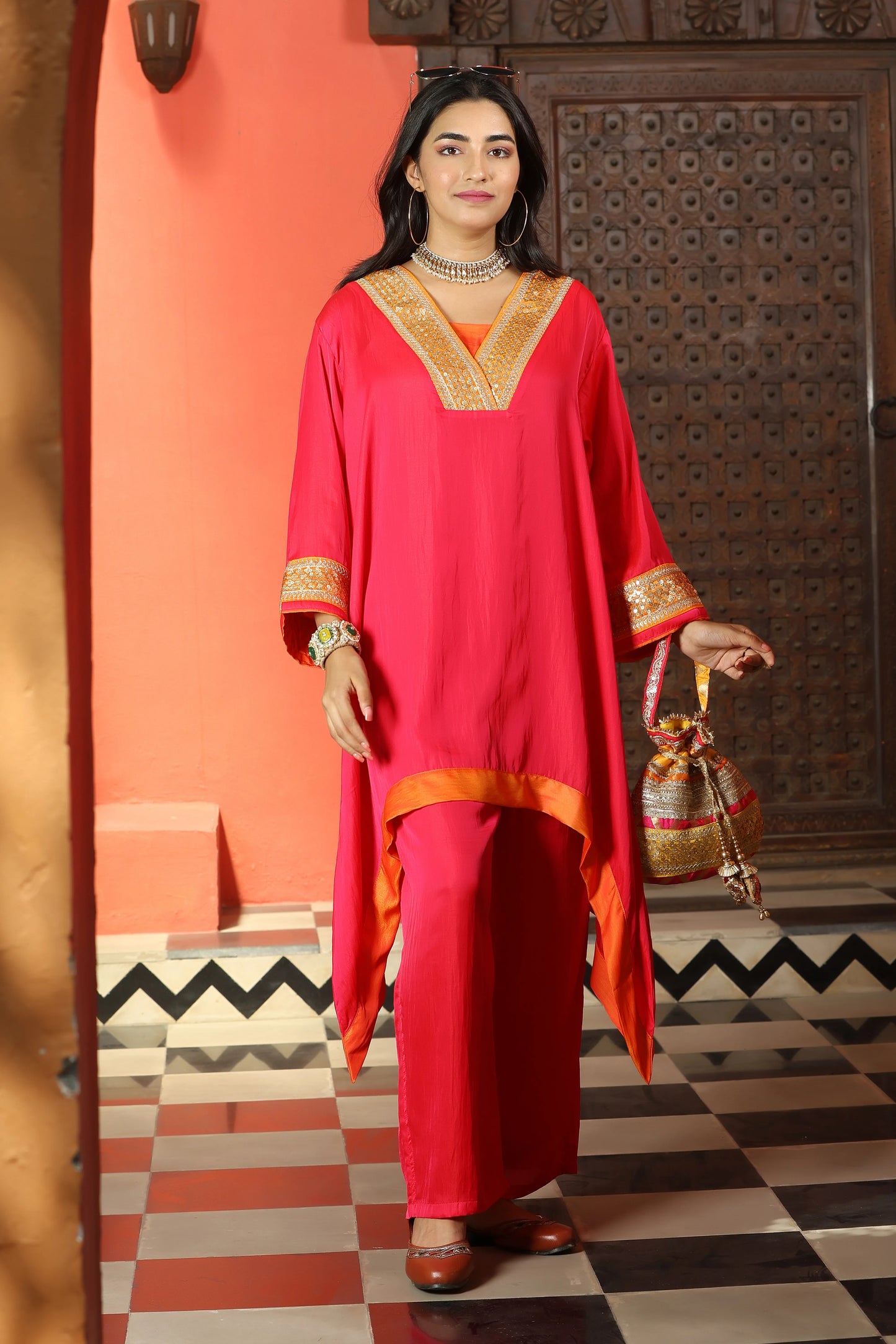 Emb Summer Cool Set Hot Pink with Orange Border
