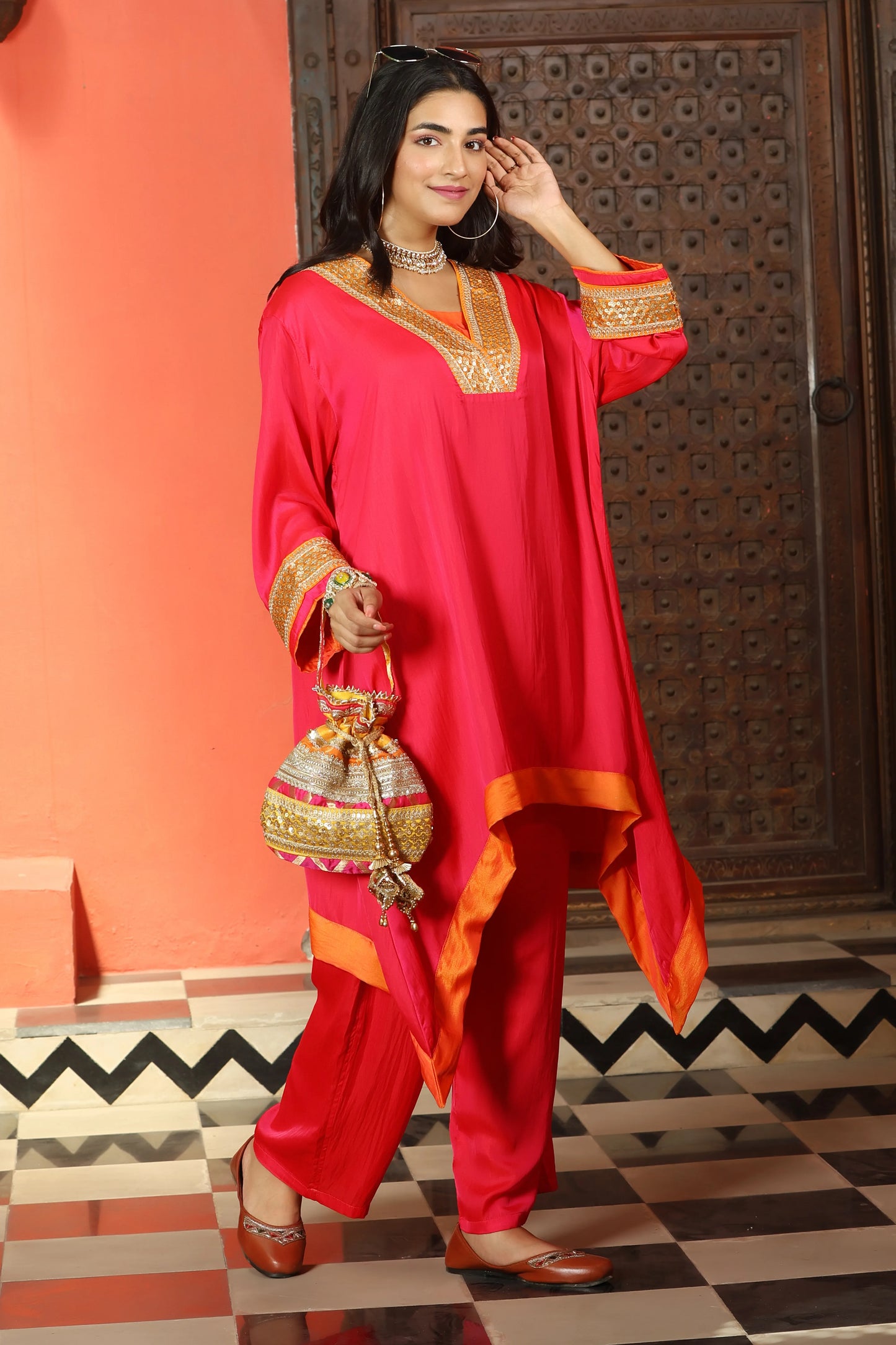 Emb Summer Cool Set Hot Pink with Orange Border