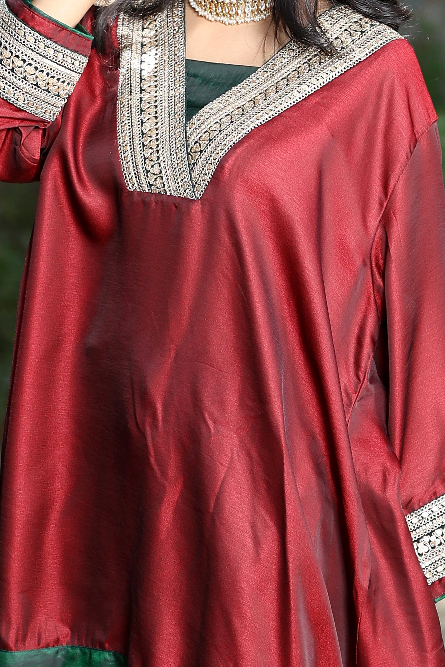 Emb Summer Cool Set Maroon with Green Bprder