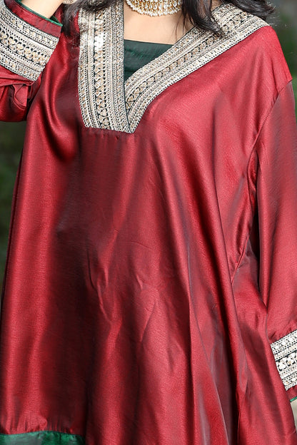 Emb Summer Cool Set Maroon with Green Bprder