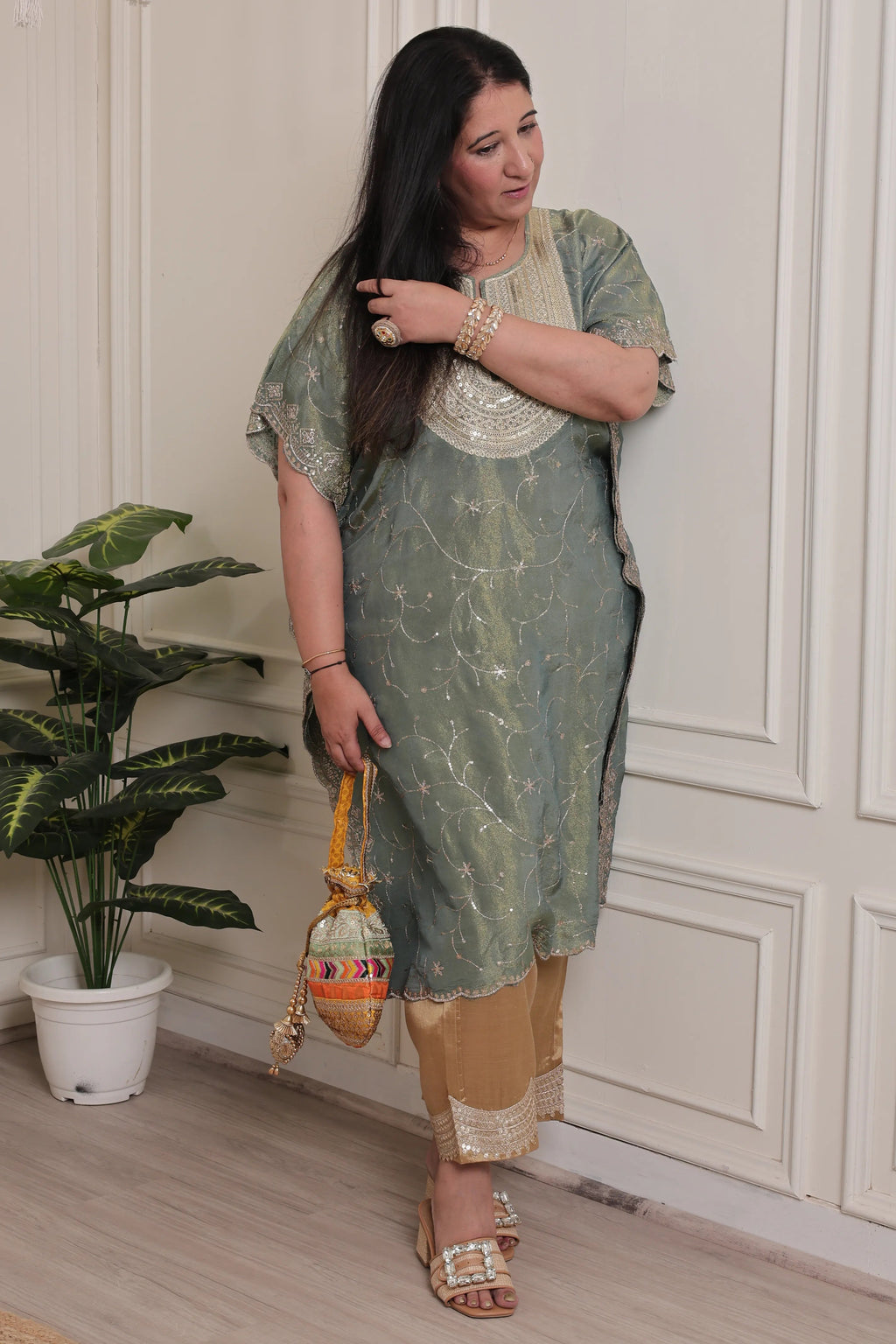 Emb Tissue Kaftan Sage Green