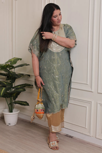 Emb Tissue Kaftan Sage Green