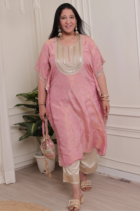 Emb Tissue Kaftan Pink
