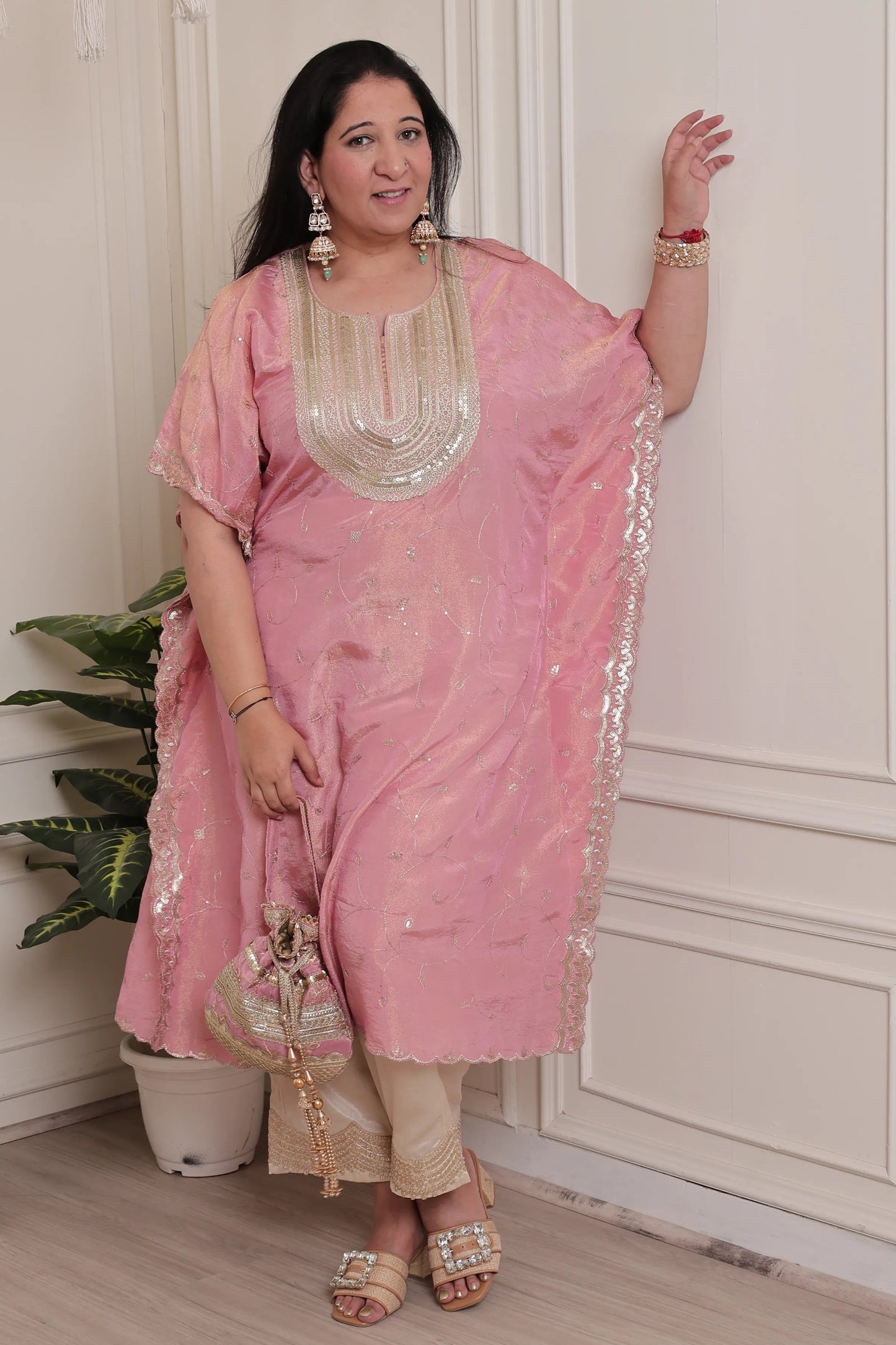 Emb Tissue Kaftan Pink