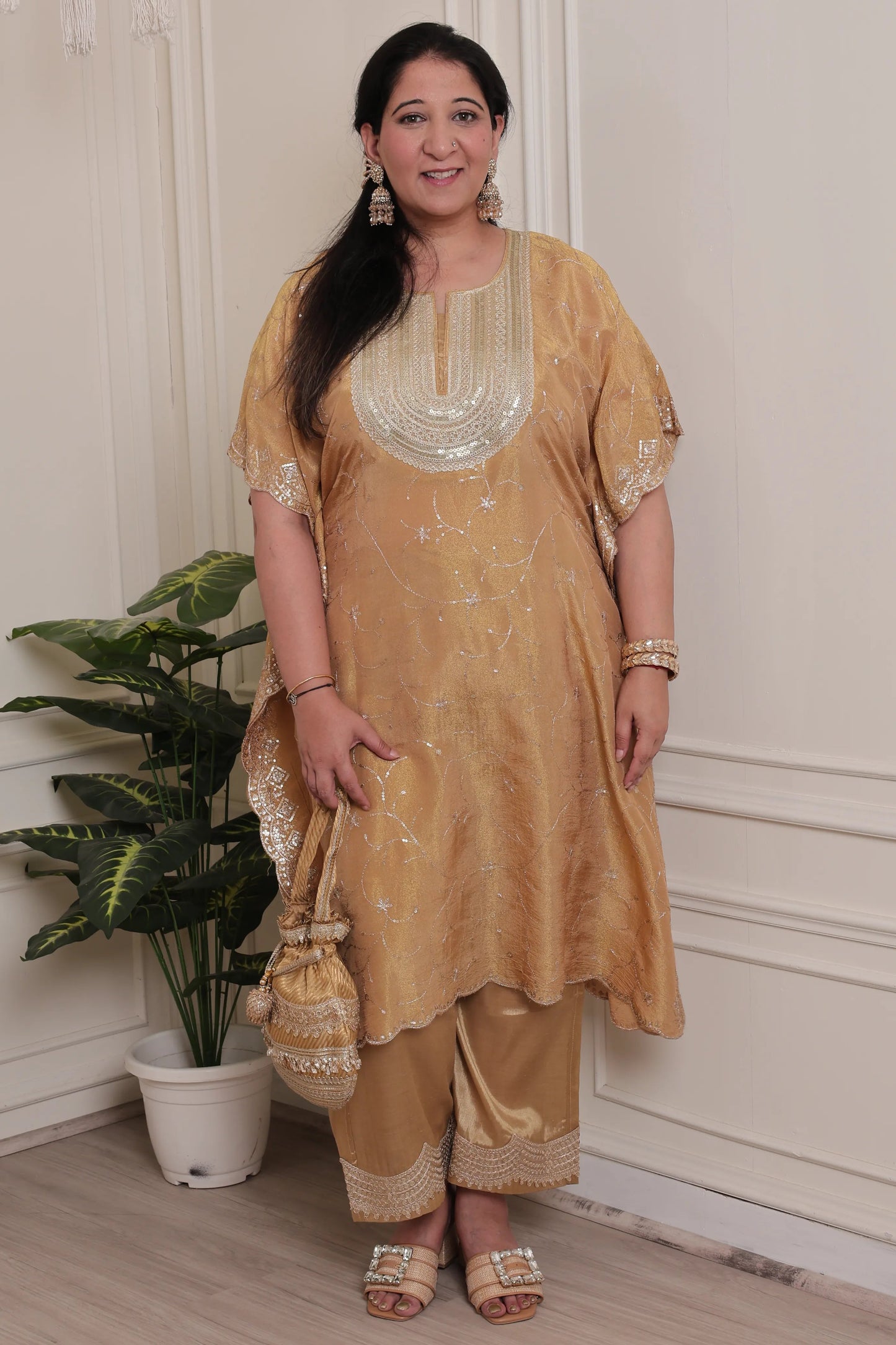Emb Tissue Kaftan Mustard