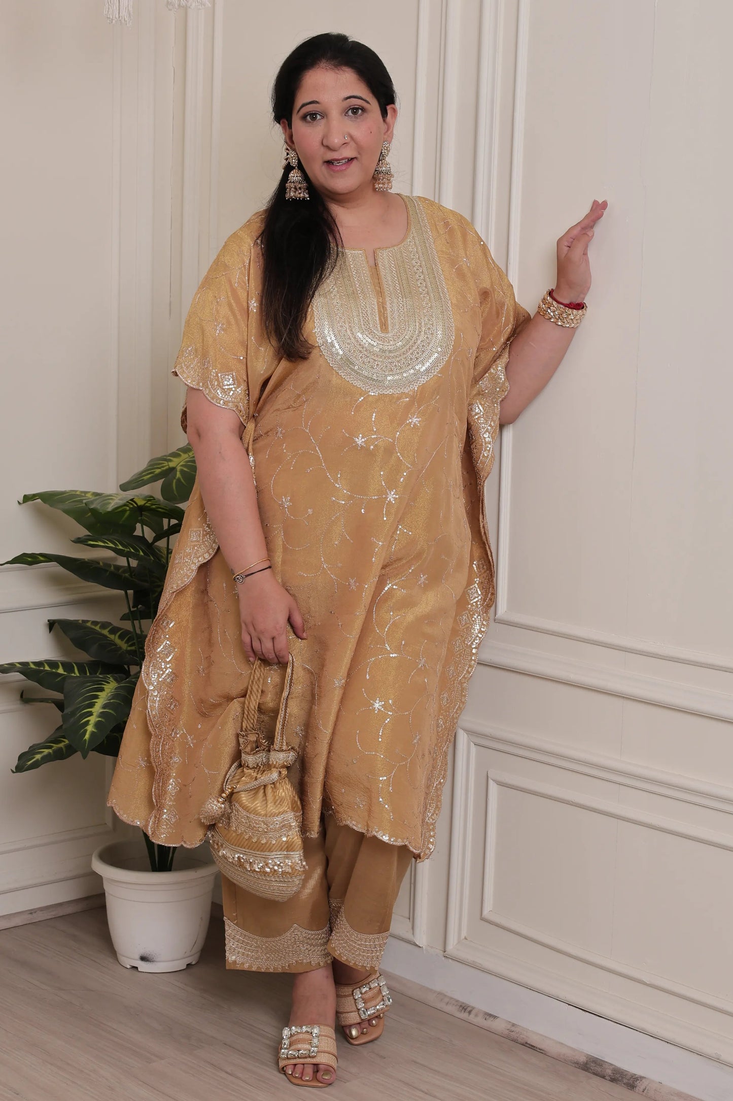 Emb Tissue Kaftan Mustard
