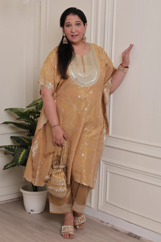 Emb Tissue Kaftan Mustard