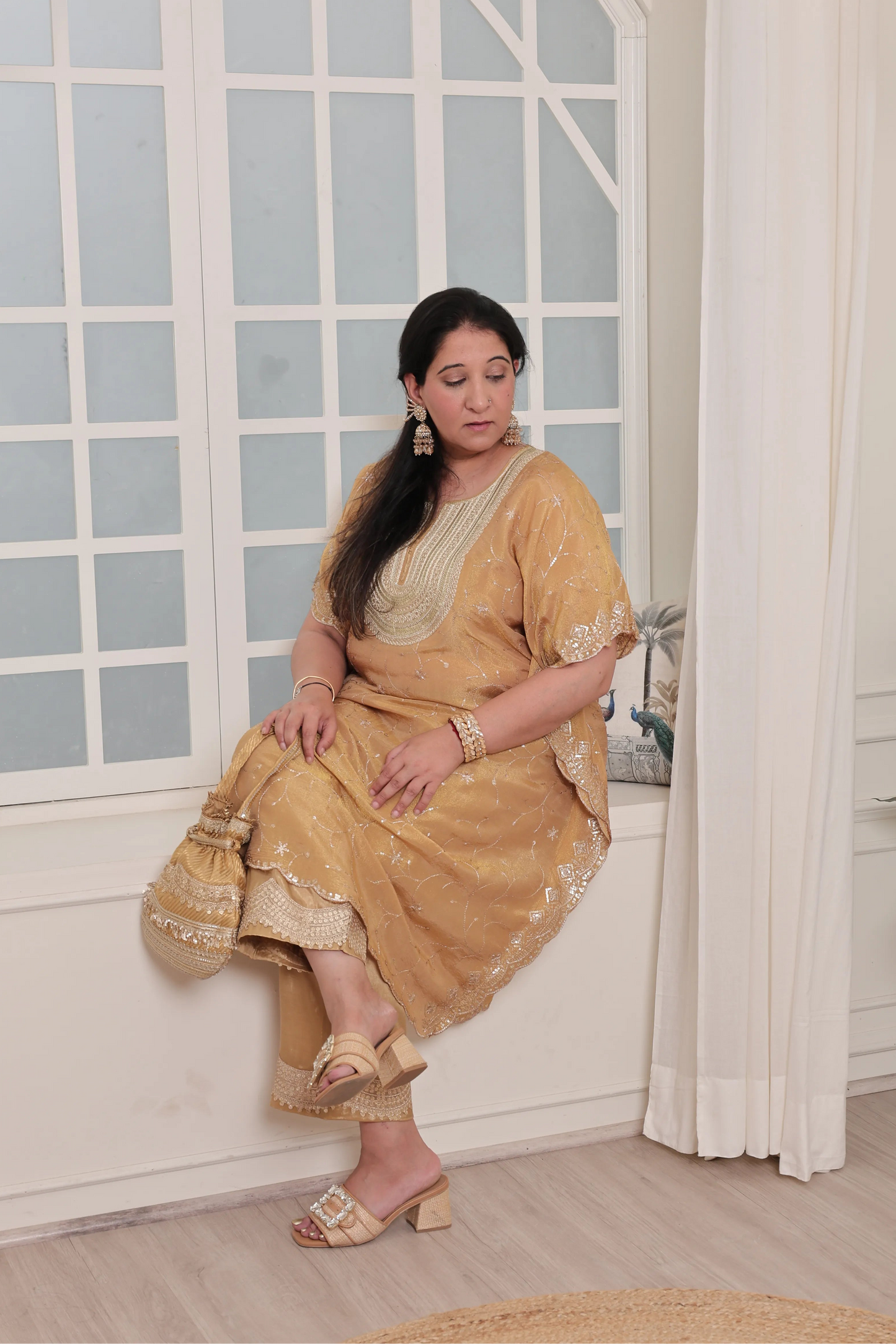 Emb Tissue Kaftan Mustard