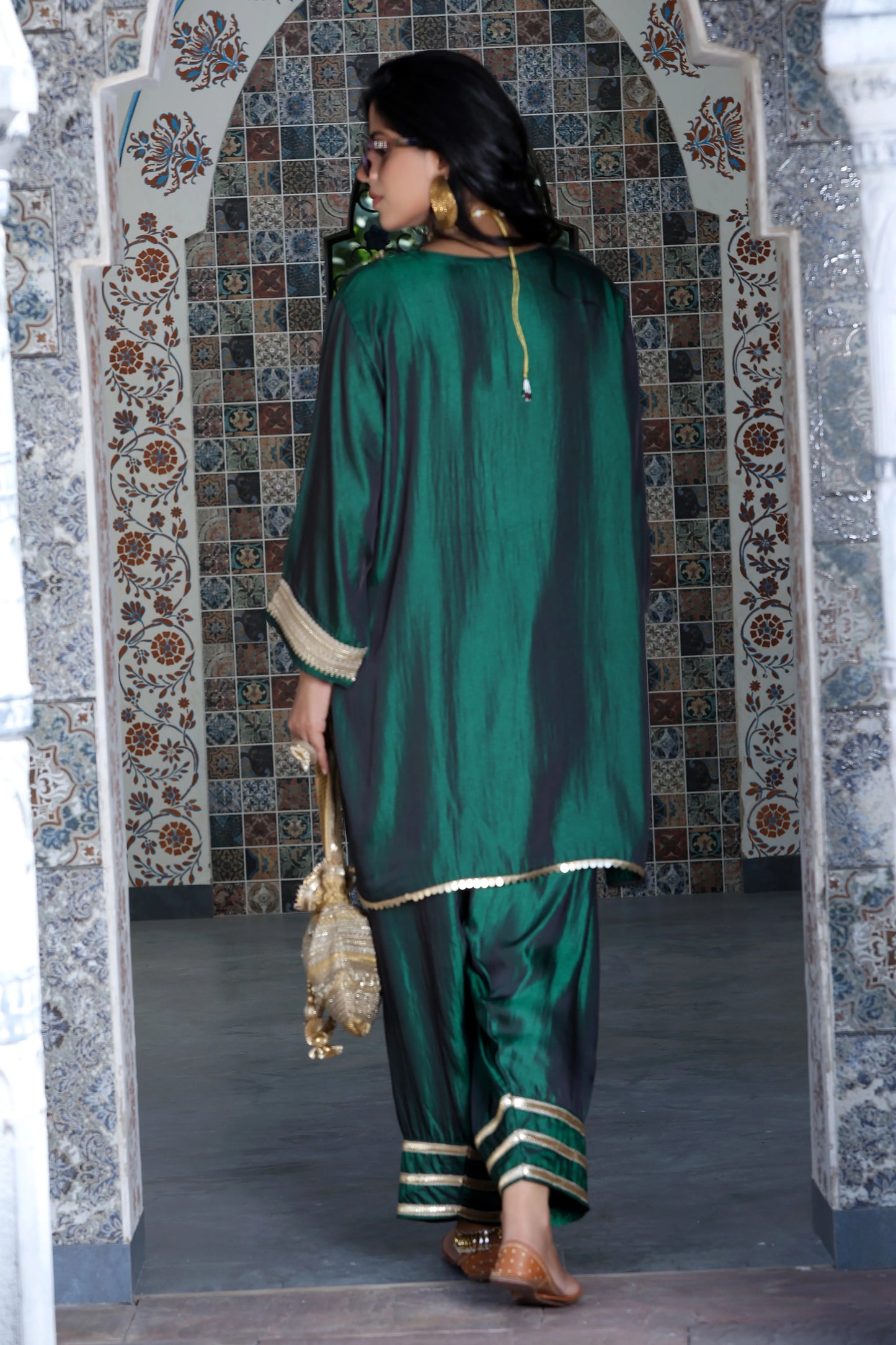 Farshi Salwar Set Bottle Green