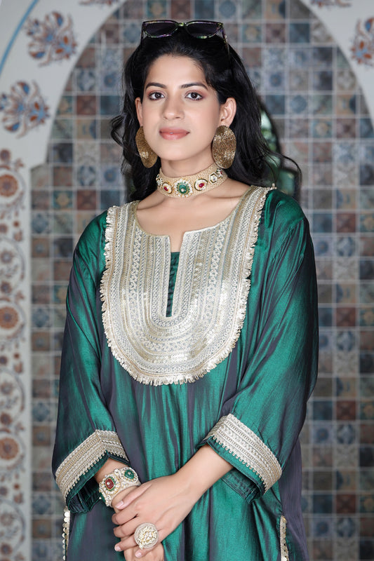 Farshi Salwar Set Bottle Green